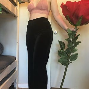 Black velvet wide leg pants